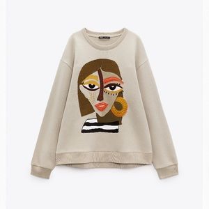 Zara printed sweatshirt in small - beige ref 1165/542